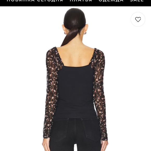 Free People Josie Long Sleeve Top in Black Combo Cotton Jersey Lace Size XL - Picture 3 of 16